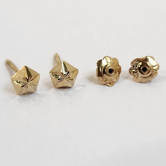 VTG 80s 14K Solid Yellow Gold Diamond Cut 3mm Hexagon Screw Back Stud Earrings - Picture 2 of 14
